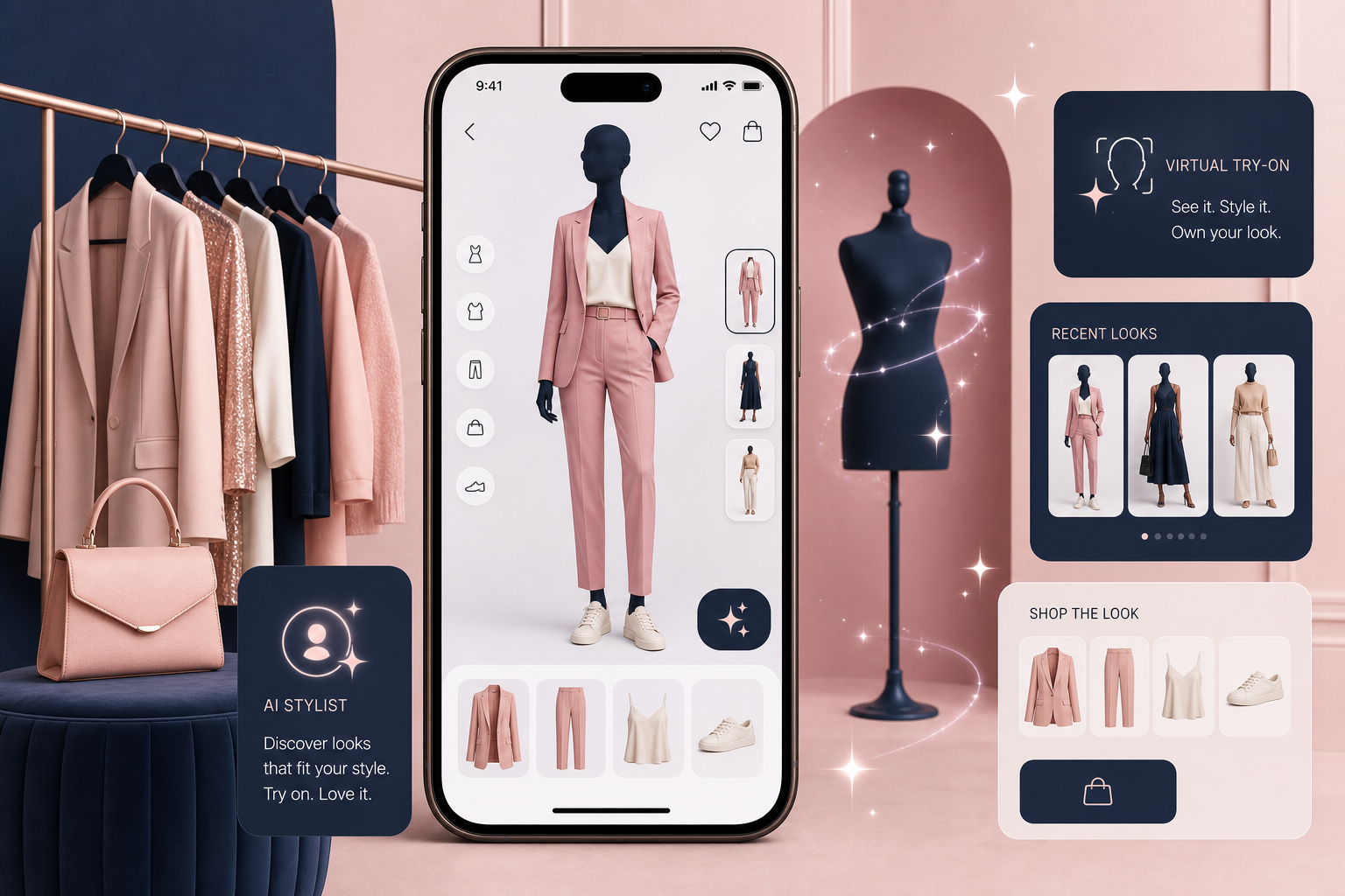 Try Ware AI virtual try-on fashion app concept screens